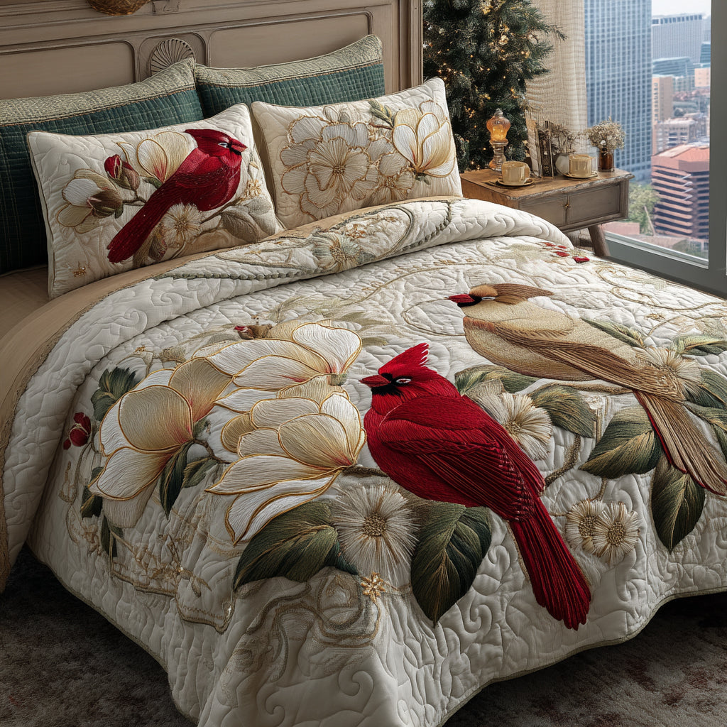 Cardinal Dreams 3-Piece Quilted Bedding Set NCU0DV1505