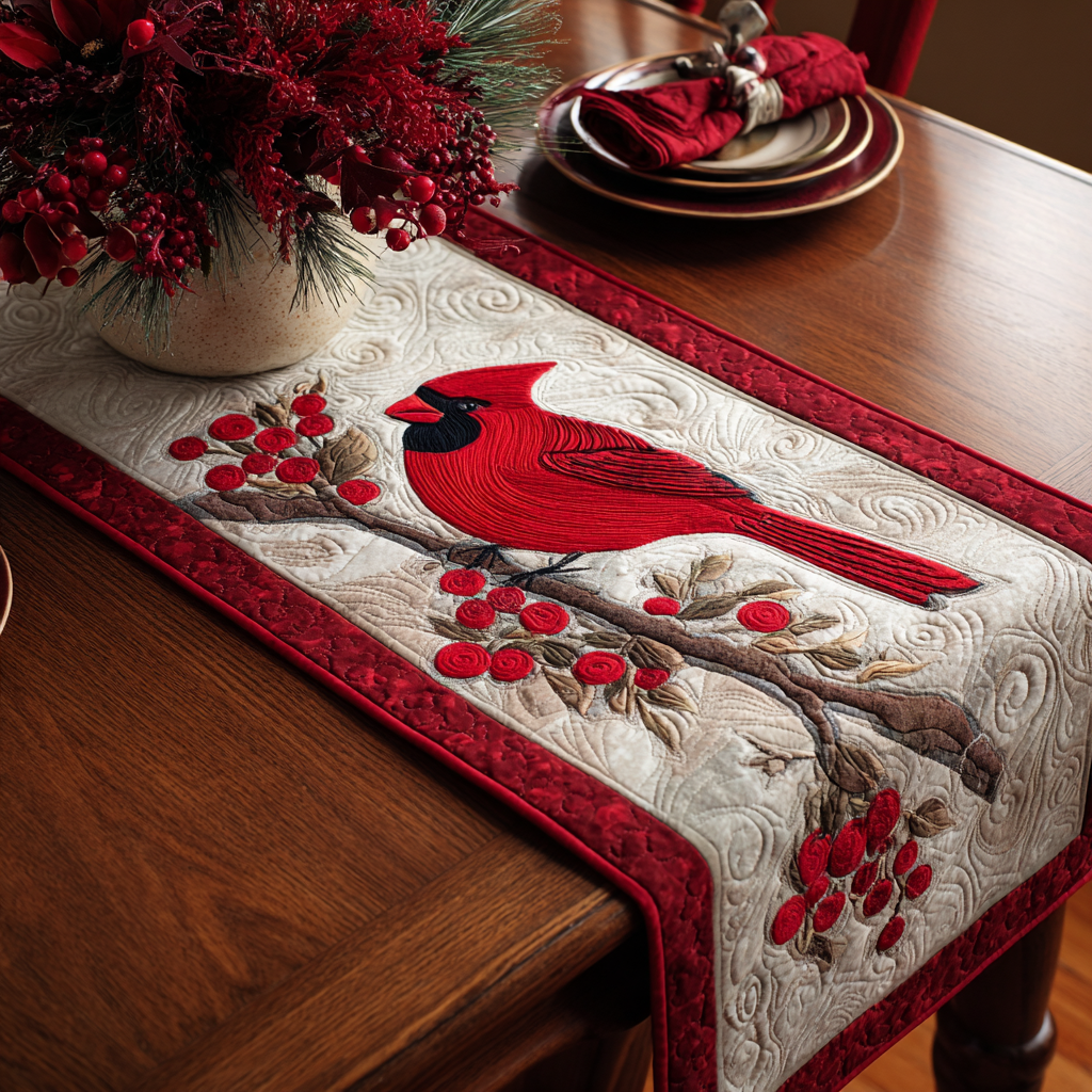 Cardinal Meadow Quilted Table Runner NCU0DDK1390