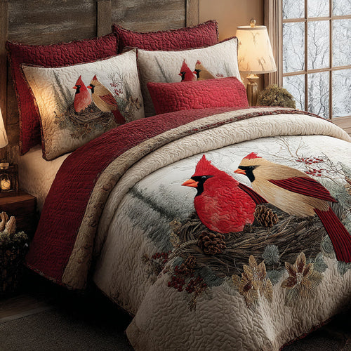 Cardinal Nest 3-Piece Quilted Bedding Set NCU0DV1503