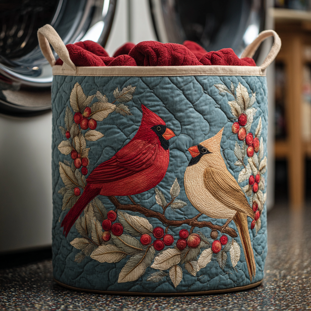 Cardinal Pair Quilted Laundry Basket main image 0
