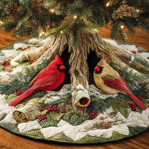 Cardinal Whisper Path Christmas Quilted Tree Skirt NCU0NTD1055