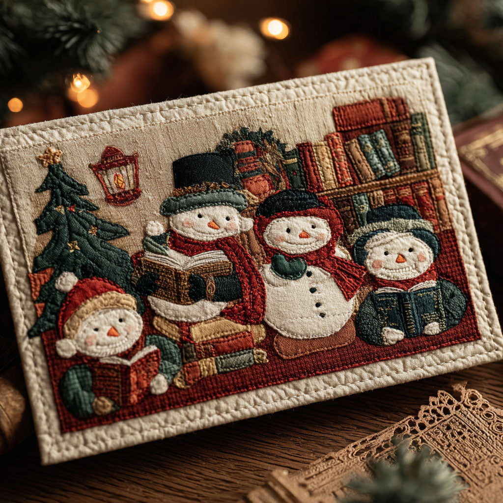 Caroling Snow Friends Quilted Fabric Postcard NCU0PTT2342