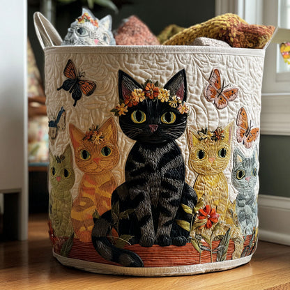 Cat Among Flowers Quilted Laundry Basket NCU0PTT1983
