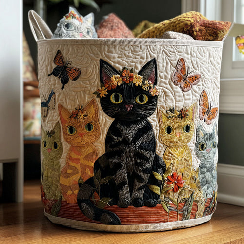 Cat Among Flowers Quilted Laundry Basket NCU0PTT1983