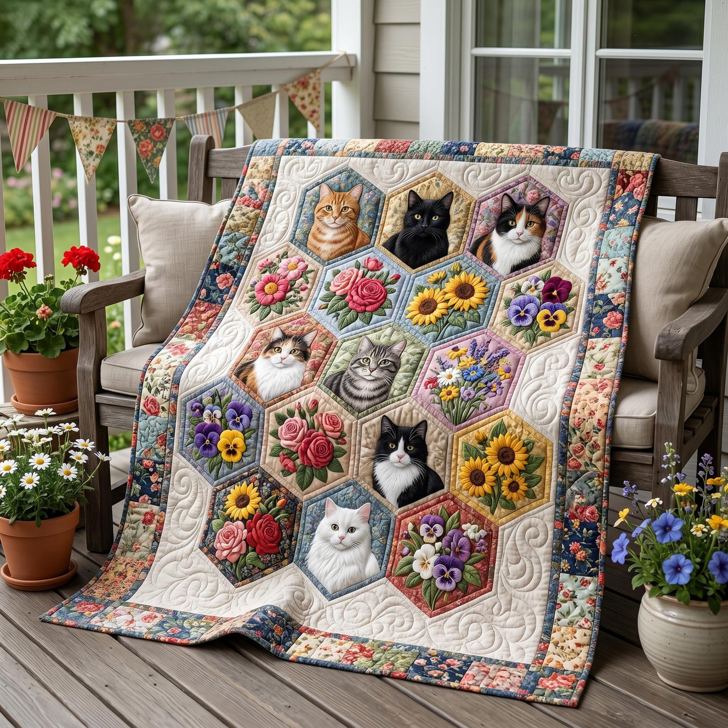 Cat Bloom Quilted Blanket NCU0NTD1914