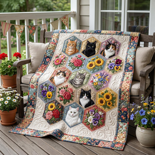 Cat Bloom Quilted Blanket NCU0NTD1914
