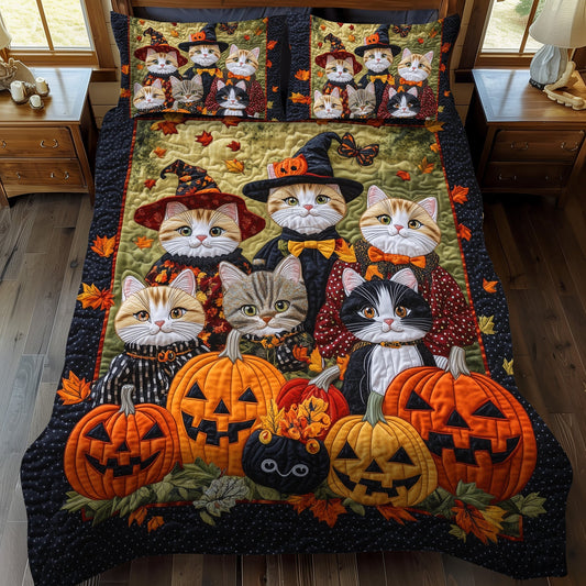 Cat Coven Halloween 3-Piece Quilted Bedding Set NCU0TH1655