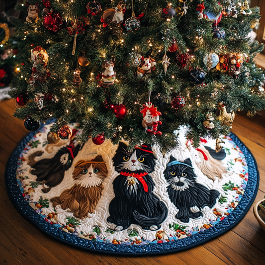 Cat Gathering Christmas Quilted Tree Skirt NCU0DDK1440