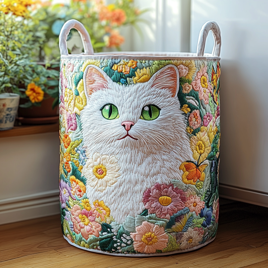 Cat Gathering Quilted Laundry Basket NCU0DDK807
