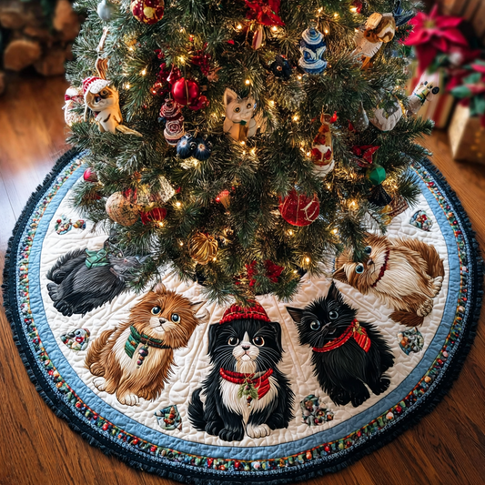 Cat Joy Christmas Quilted Tree Skirt NCU0DDK1439