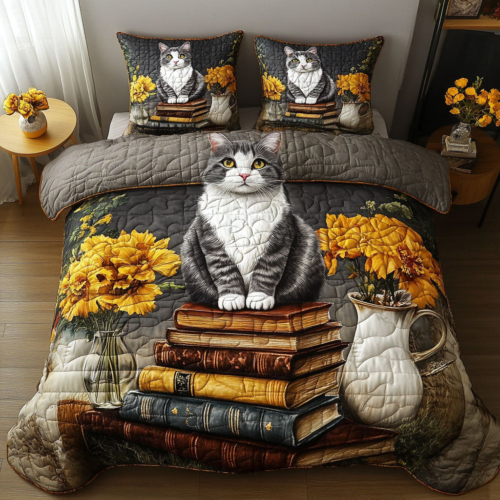 Cat Library 3-Piece Quilted Bedding Set NCU0NNT612
