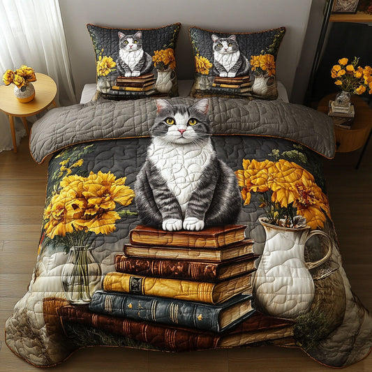 Cat Library 3-Piece Quilted Bedding Set NCU0NNT612