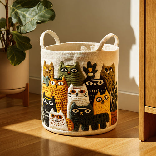 Cat Meadow Quilted Laundry Basket NCU0DV1625