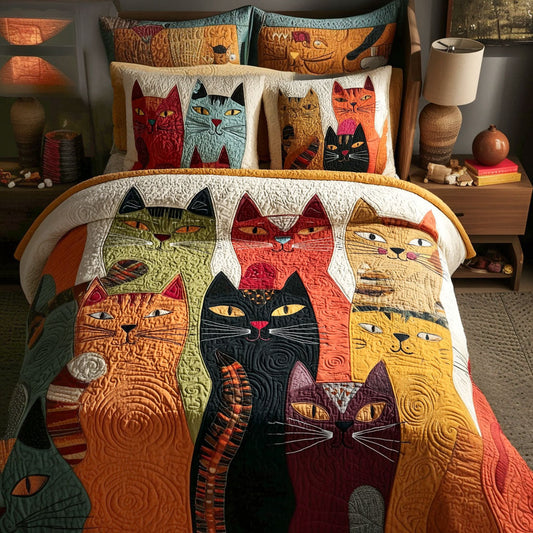 Cat Mischief 3-Piece Quilted Bedding Set NCU0PTT1418