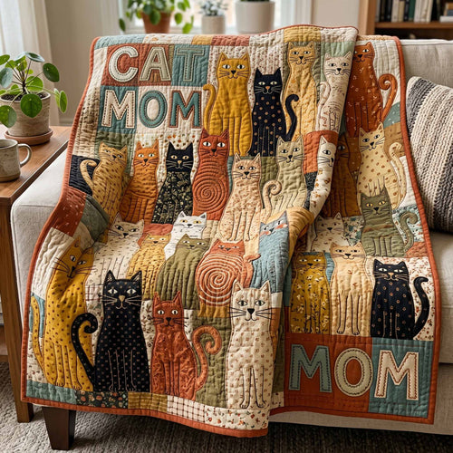 Cat Mom Patchwork Quilted Blanket NCU0NXD1860