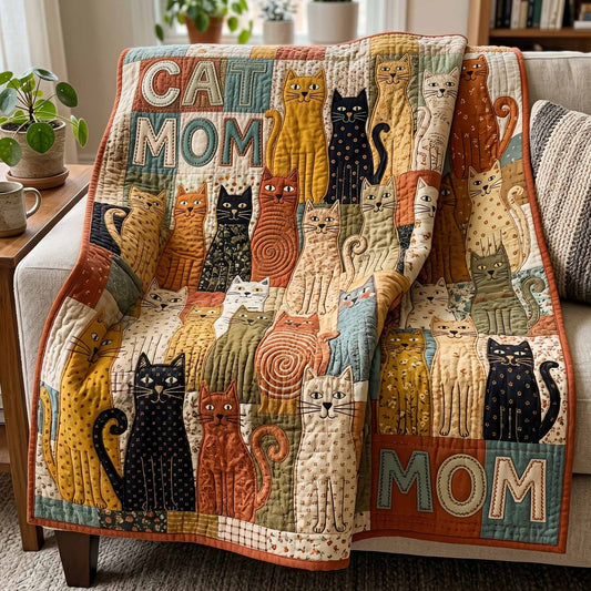 Cat Mom Patchwork Quilted Blanket NCU0NXD1860