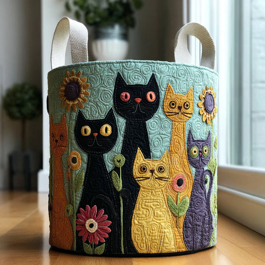 Cat Patchwork Quilted Laundry Basket NCU0DV1630