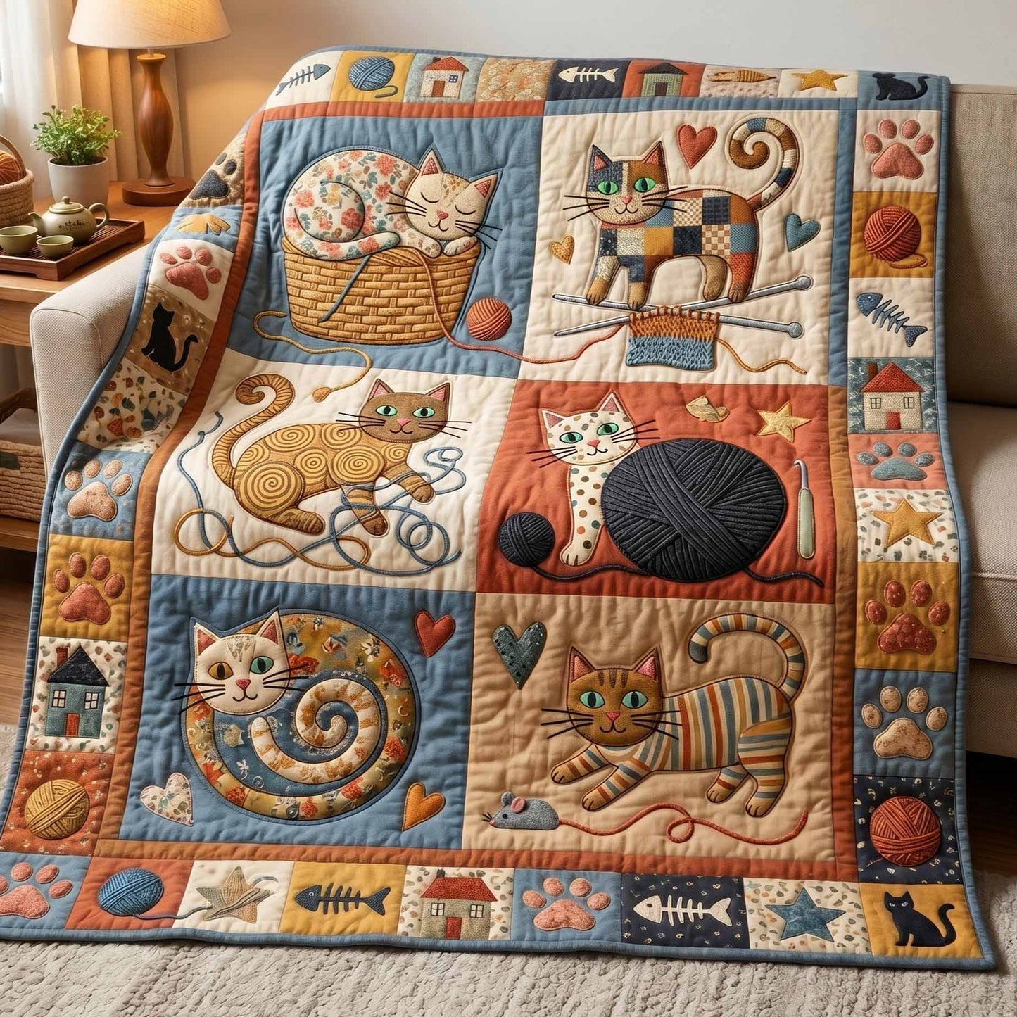 Cat Squares Quilted Blanket NCU0NXD1863