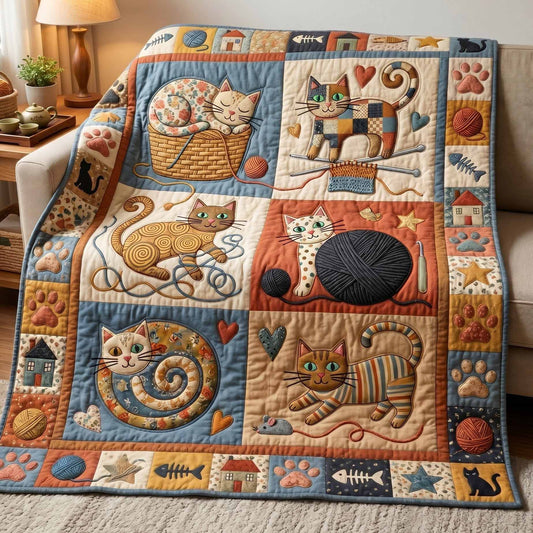 Cat Squares Quilted Blanket NCU0NXD1863