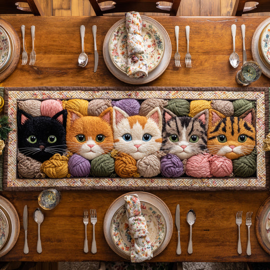 Cat Yarn Ball Quilted Table Runner NCU0HNH501