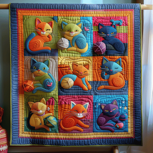 Cat Yarn Fiesta Quilted Blanket NCU0TH1417