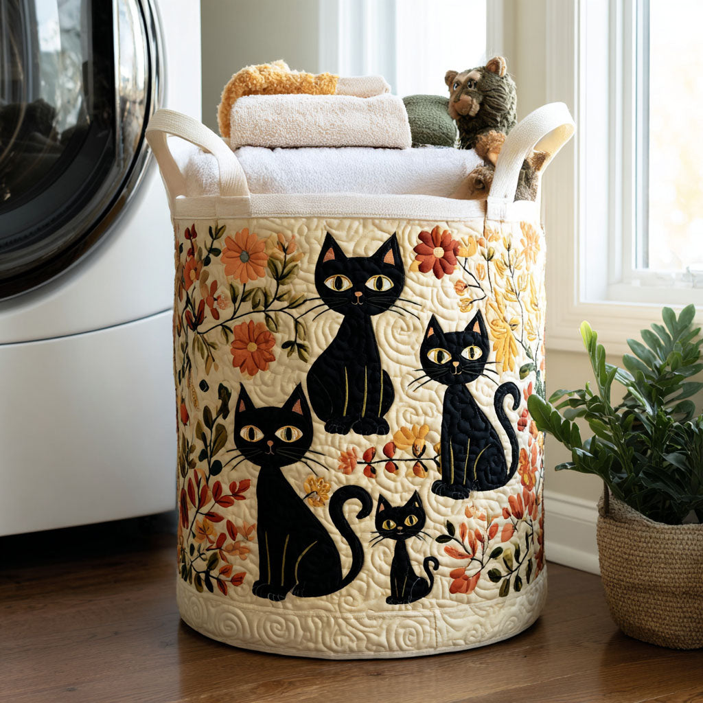 Cats in Bloom Quilted Laundry Basket NCU0PTT1164