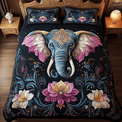 Celestial Elephant Dreams 3-Piece Quilted Bedding Set NCU0TH2248