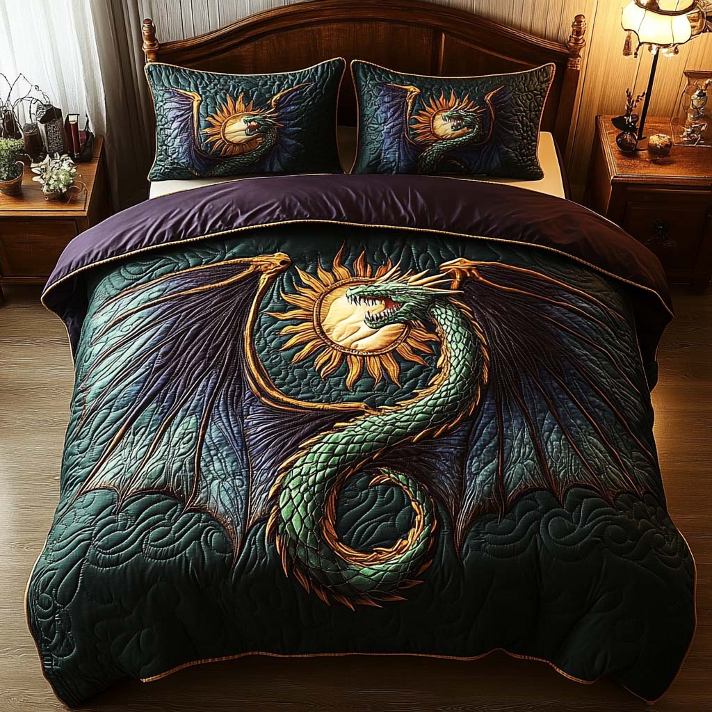Celestial Dragon 3-Piece Quilted Bedding Set NCU0DQQ039