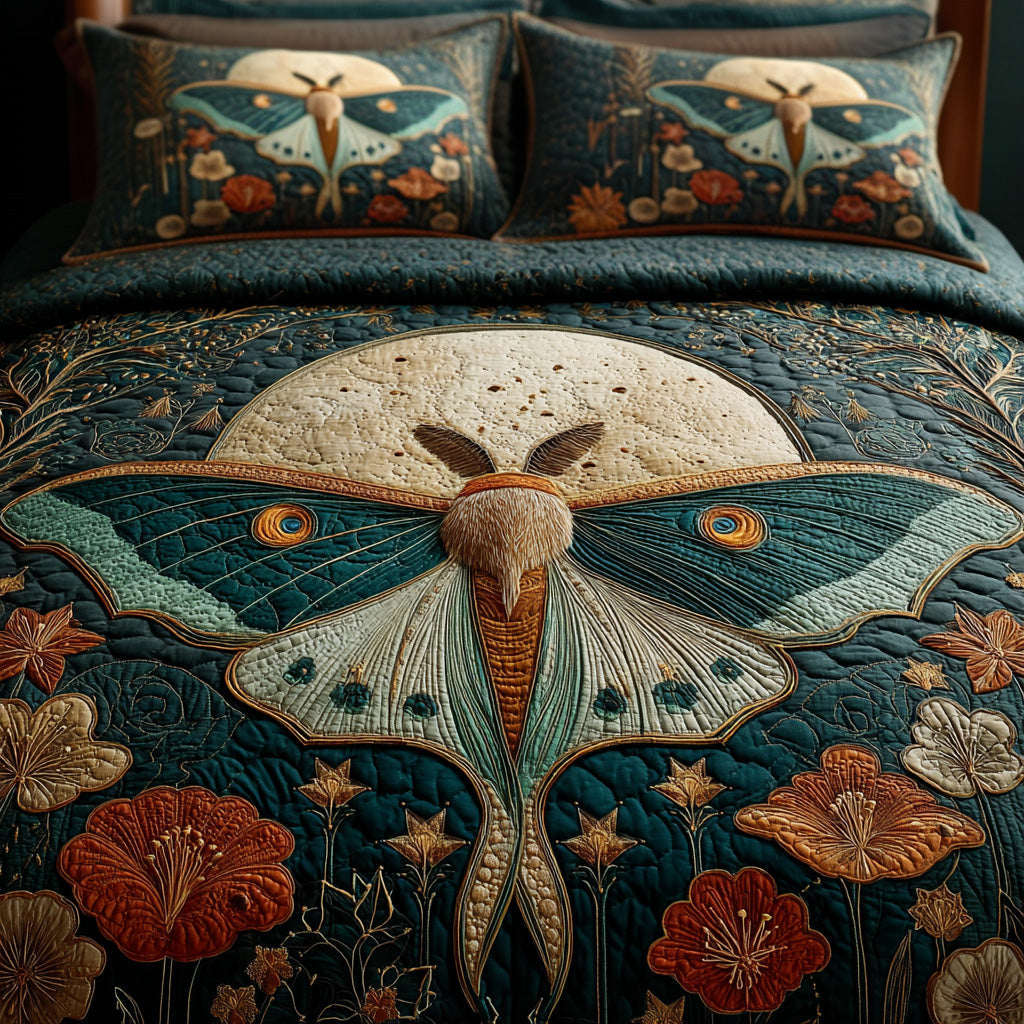 Celestial Luna Moth 3-Piece Quilted Bedding Set NCU0LDH100