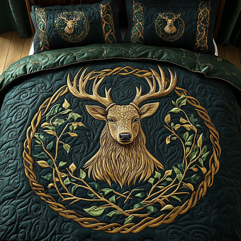 Celtic Stag Dream 3-Piece Quilted Bedding Set NCU0TL2034