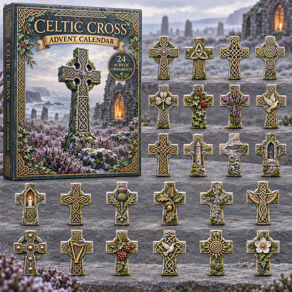 CHRISTMAS KICKOFF 40% OFF - Celtic Cross Advent Calendar 2026 - 24-Day Festive Countdown, Acrylic Charms Blind Box - Gift For Family NCU0NTD2210