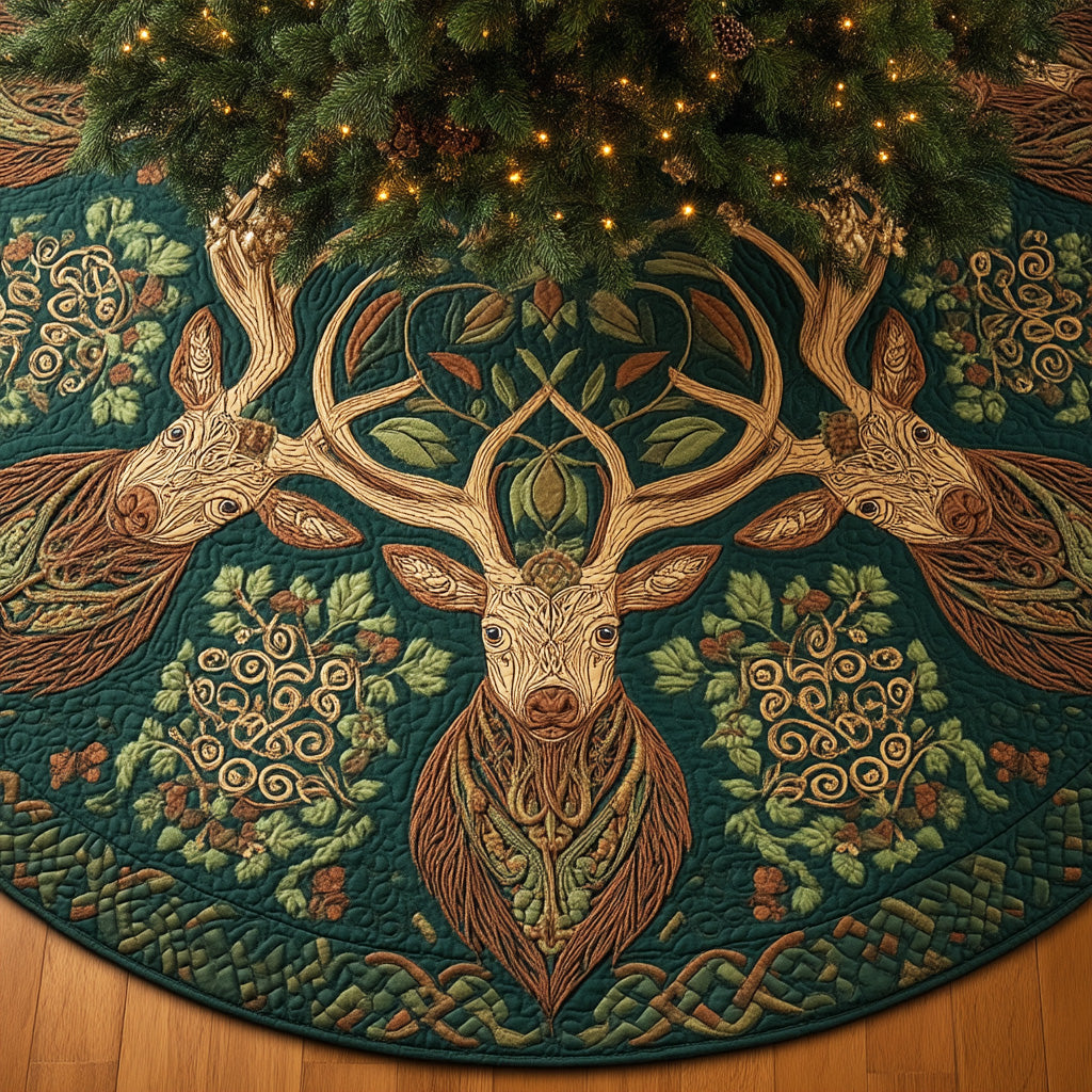 Celtic Forest Deer Christmas Quilted Tree Skirt NCU0NTD1021