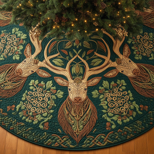 Celtic Forest Deer Christmas Quilted Tree Skirt NCU0NTD1021