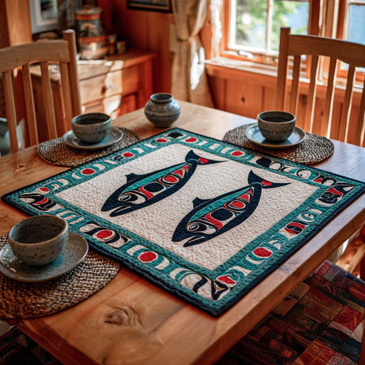 Ceremonial Salmon Feast Quilted Table Topper NCU0NXD110