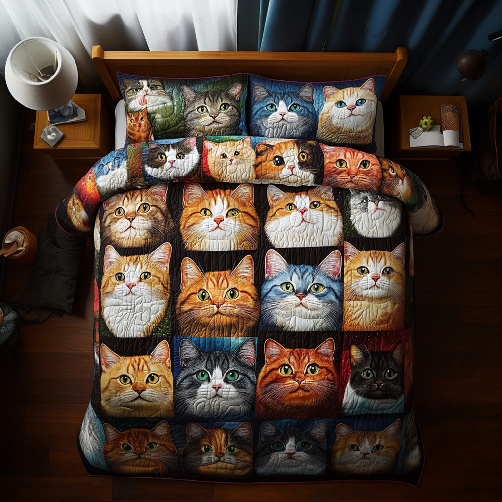 Charming Cats 3-Piece Quilted Bedding Set NCU0PTT007