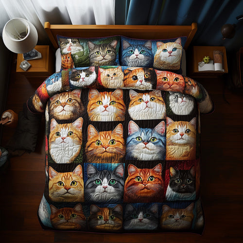 Charming Cats 3-Piece Quilted Bedding Set NCU0PTT007