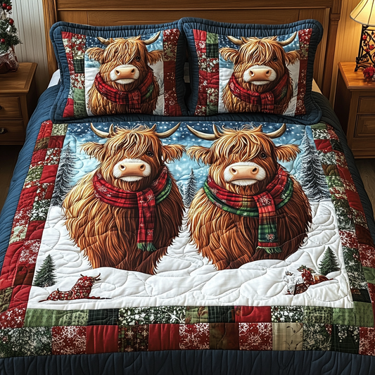 Charming Highland Moo 3-Piece Quilted Bedding Set NCU0TL2387