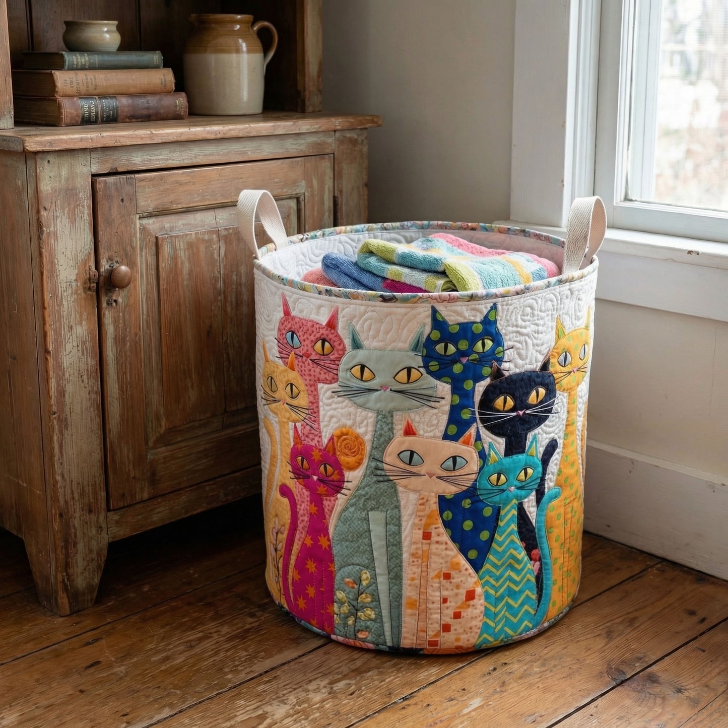 Charming Cat Meadow Quilted Laundry Basket NCU0PTT3033