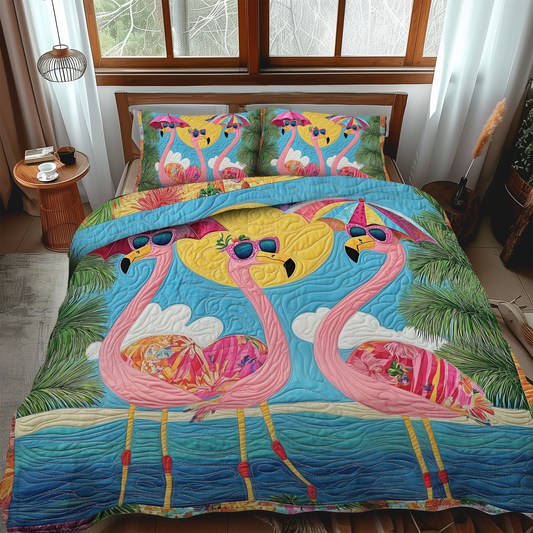 Charming Flamingo 3-Piece Quilted Bedding Set NCU0VL565