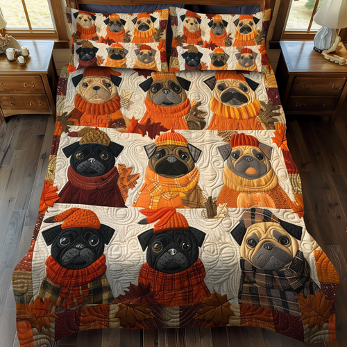 Charming Pugs 3-Piece Quilted Bedding Set NCU0VL305