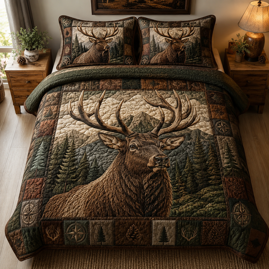 Forest Elk 3-Piece Quilted Bedding Set NCU0DV2162