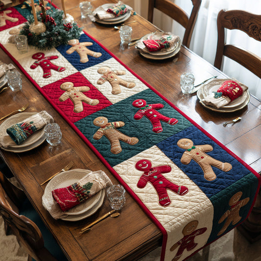 Checkered Gingerbread Man Quilted Table Runner NCU0HNH678