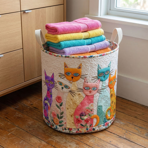 Cheerful Cat Patch Quilted Laundry Basket NCU0PTT3034