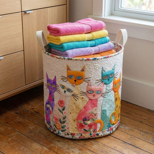 Cheerful Cat Patch Quilted Laundry Basket NCU0PTT3034