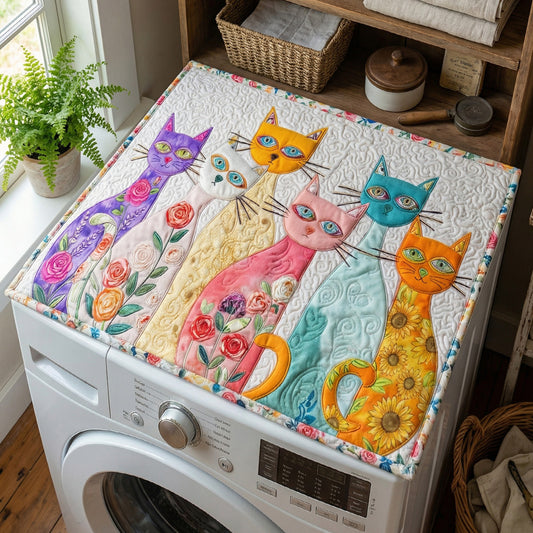 Cheerful Cat Patch Quilted Washer and Dryer Cover NCU0PTT3034
