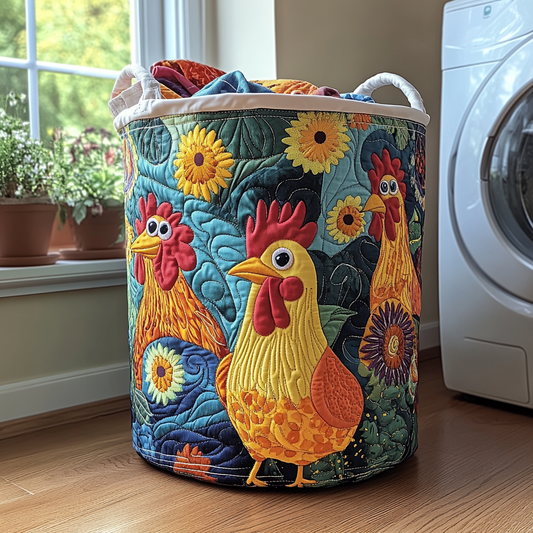 Cheerful Chicken Quilted Laundry Basket NCU0DDK701