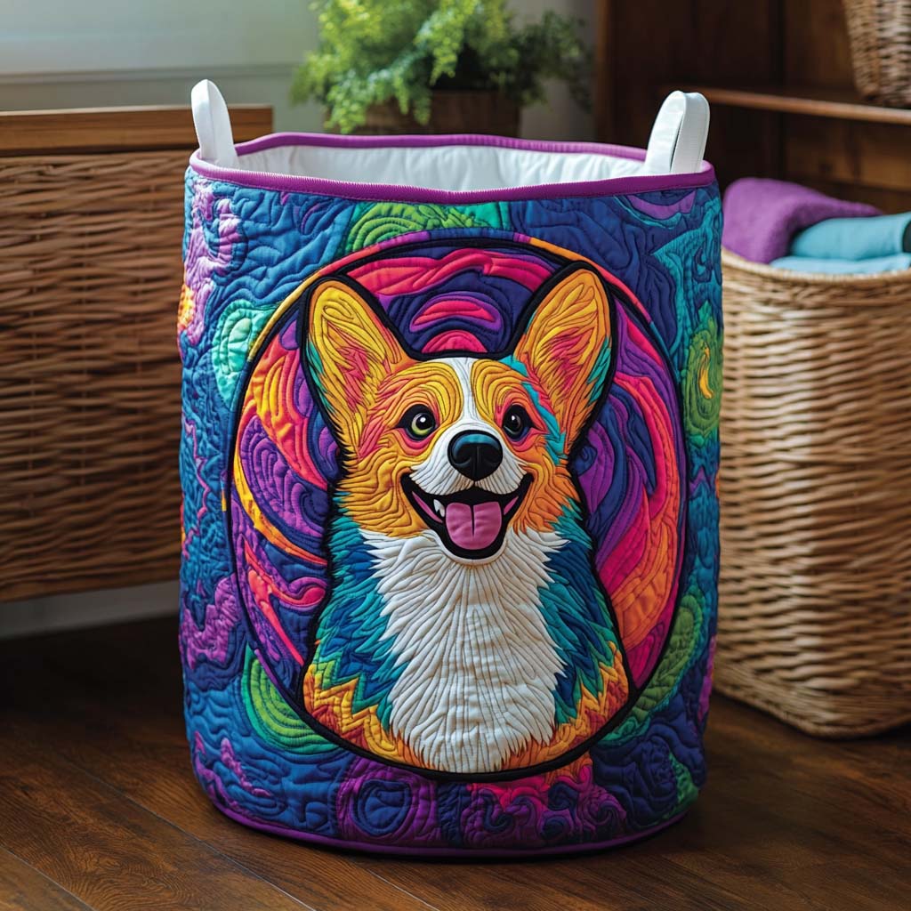 Cheerful Corgi Quilted Laundry Basket NCU0NXD353