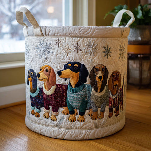 Cheerful Dachshunds Quilted Laundry Basket NCU0DV1645