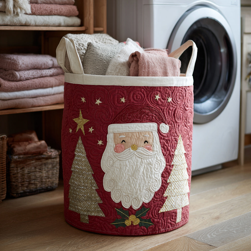 Cheerful Santa Claus Quilted Laundry Basket NCU0HNH139