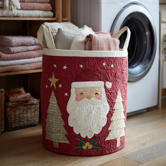 Cheerful Santa Claus Quilted Laundry Basket NCU0HNH139